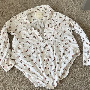 Maeve White Blouse with Red and Brown Pattern